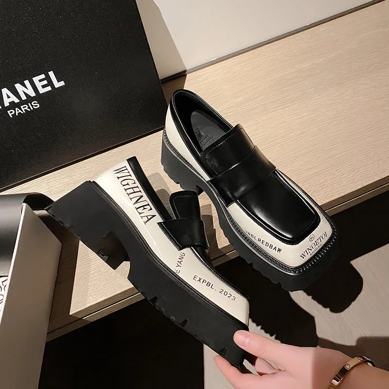 Kelly Square Toe Black Platform Loafers